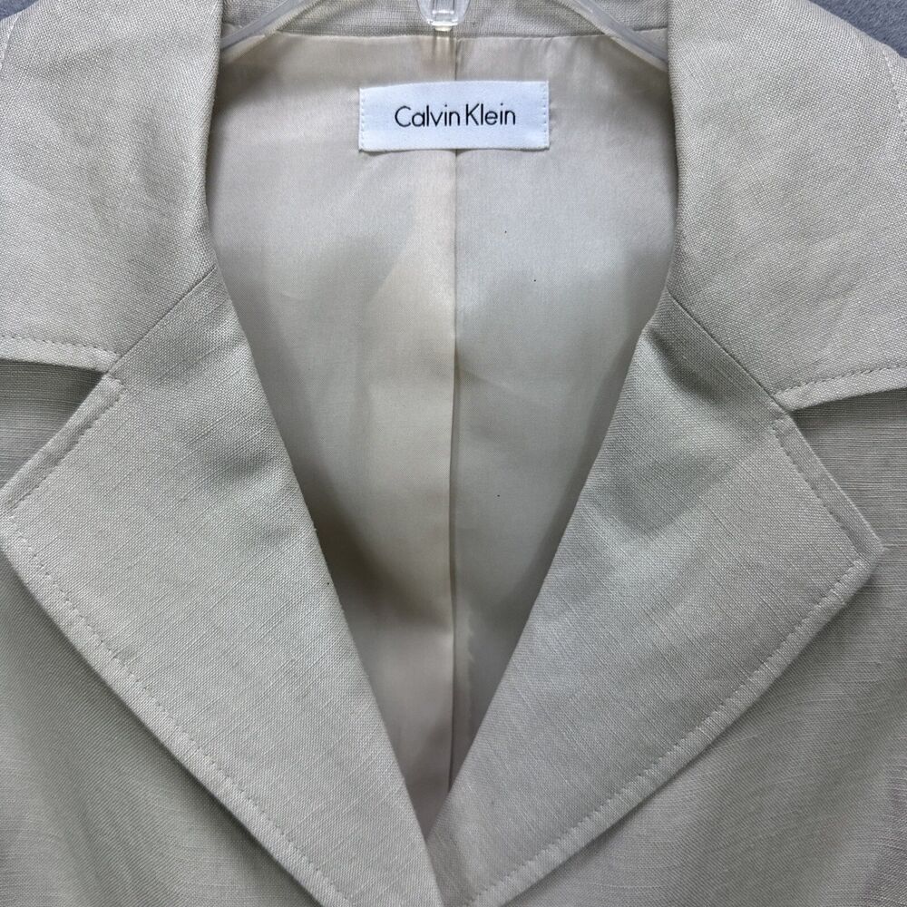 Calvin Klein Dress Women's 10/12? Tan Shirtdress Buttons Linen Blend Lined - Picture 3 of 9